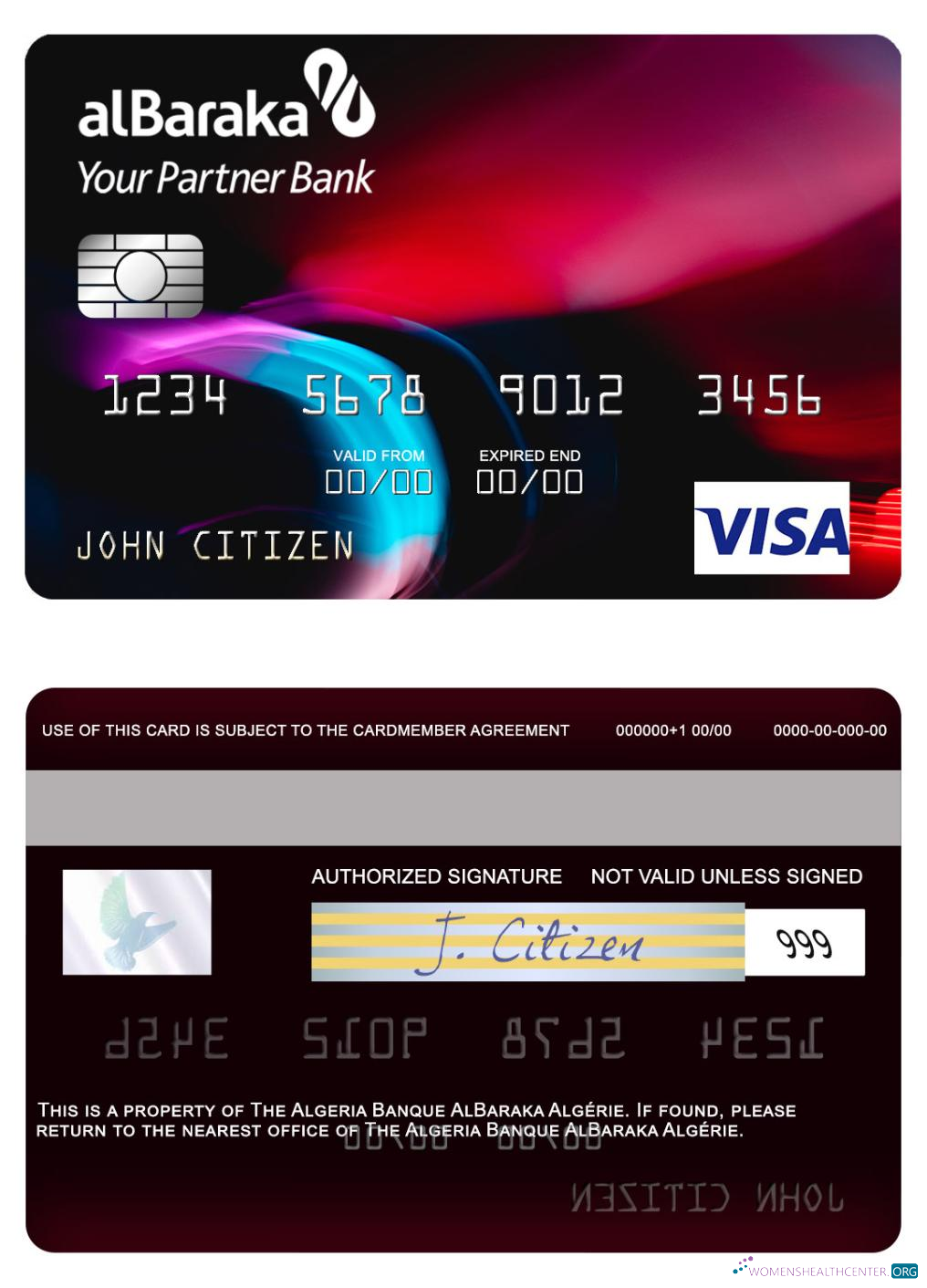 Download Algeria Banque AlBaraka Algérie visa card Photoshop template